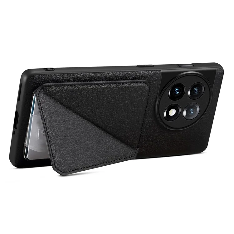 Für OnePlus Ace 2 5G / 11R 5G Hülle mit Kartenfach, PU-Leder-Kickstand-Handyhülle - Schwarz