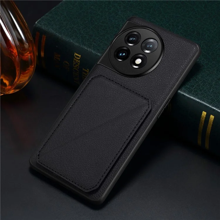 Für OnePlus Ace 2 5G / 11R 5G Hülle mit Kartenfach, PU-Leder-Kickstand-Handyhülle - Schwarz