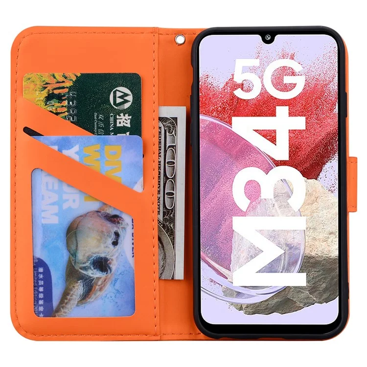 Für Samsung Galaxy M34 5G / F34 5G Cartoon Animal Pattern Wallet Leather Cover Cell Phone Cases - Orange