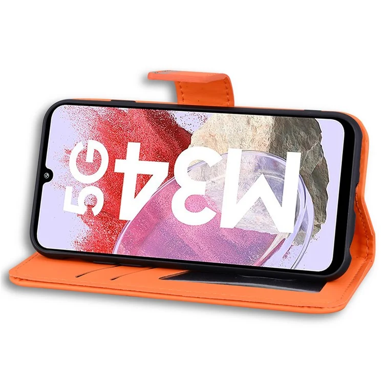 Für Samsung Galaxy M34 5G / F34 5G Cartoon Animal Pattern Wallet Leather Cover Cell Phone Cases - Orange