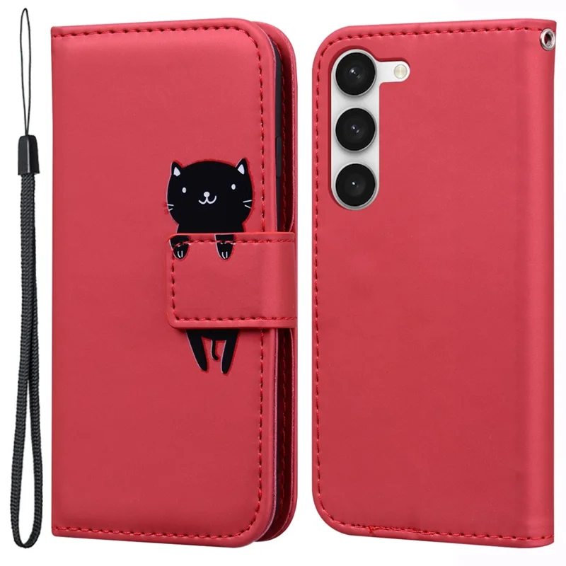 For Samsung Galaxy S25+ / S24+ Cartoon Animal Pattern Cover PU Leather Cell Phone Cases with Strap - Red