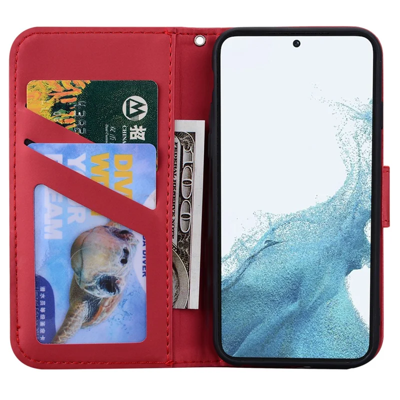 For Samsung Galaxy S25+ / S24+ Cartoon Animal Pattern Cover PU Leather Cell Phone Cases with Strap - Red
