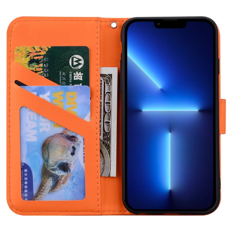 For iPhone 13 Pro Max 6.7 inch Cover Cartoon Animal Pattern PU Leather Cell Phone Cases - Orange