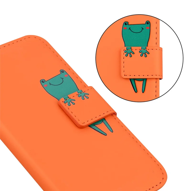 For iPhone 13 Pro Max 6.7 inch Cover Cartoon Animal Pattern PU Leather Cell Phone Cases - Orange