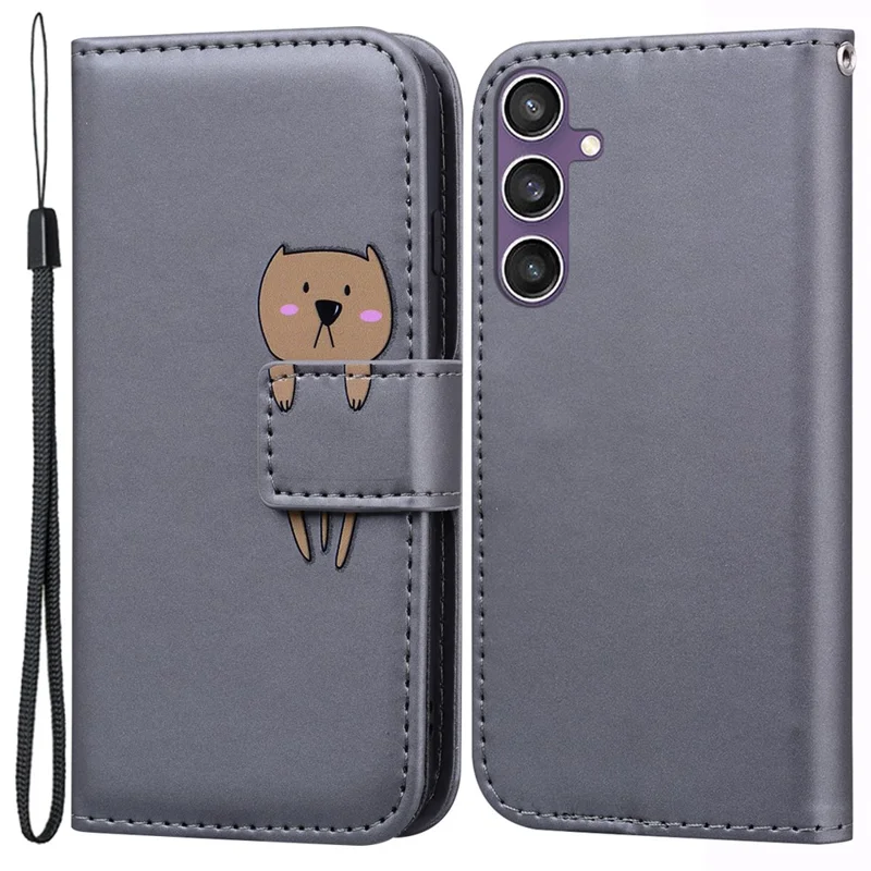 For Samsung Galaxy S23 FE Cartoon Animal Pattern Cell Phone Cases Book Style Leather Cover - Grey
