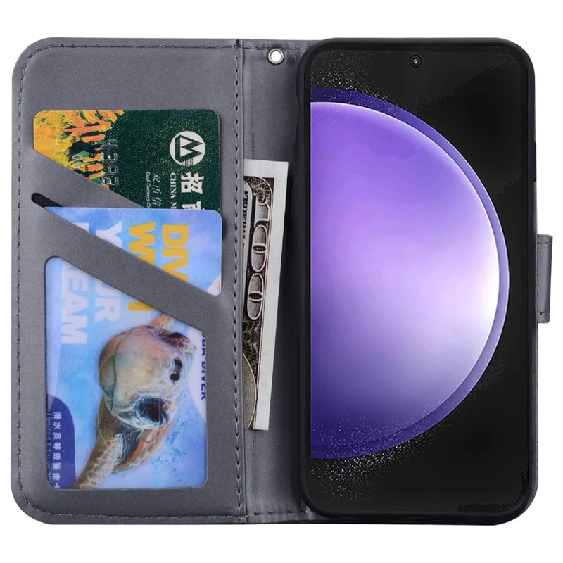 For Samsung Galaxy S23 FE Cartoon Animal Pattern Cell Phone Cases Book Style Leather Cover - Grey