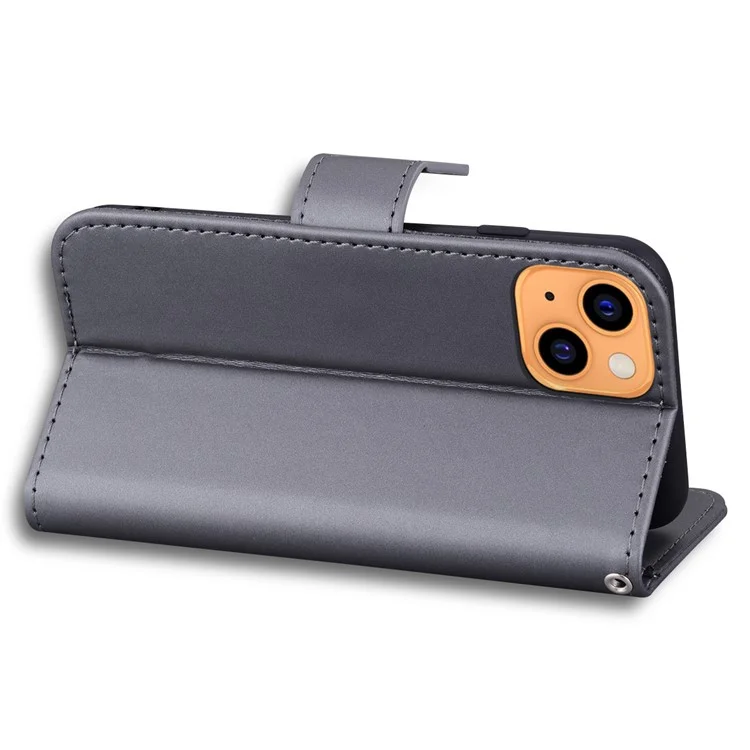 For iPhone 13 6.1 inch Cartoon Animal Pattern Cell Phone Cases with Strap PU Leather+TPU Cover - Grey