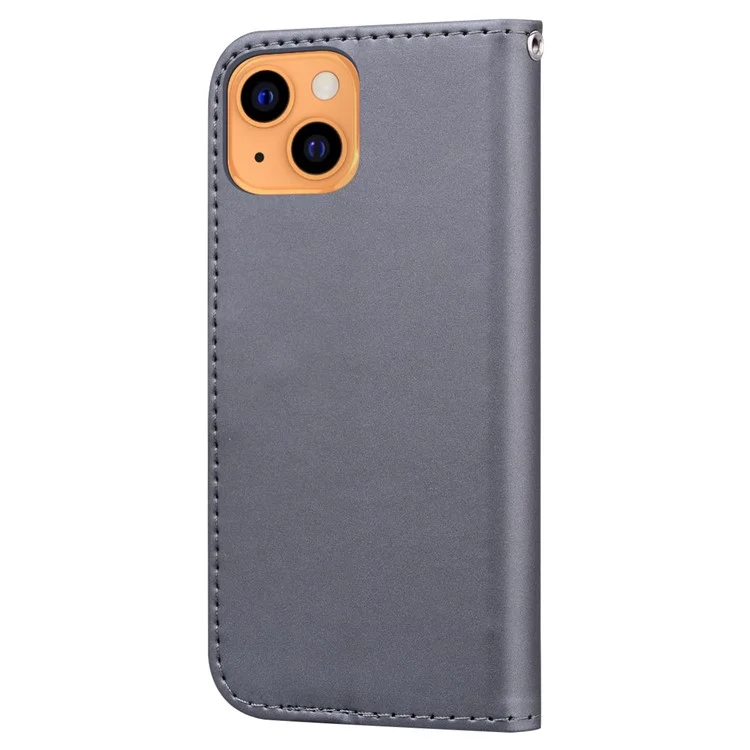 For iPhone 13 6.1 inch Cartoon Animal Pattern Cell Phone Cases with Strap PU Leather+TPU Cover - Grey