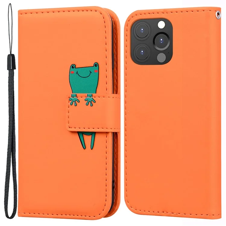 For iPhone 13 Pro 6.1 inch Cover Cartoon Animal Pattern PU Leather Wallet Cell Phone Case - Orange