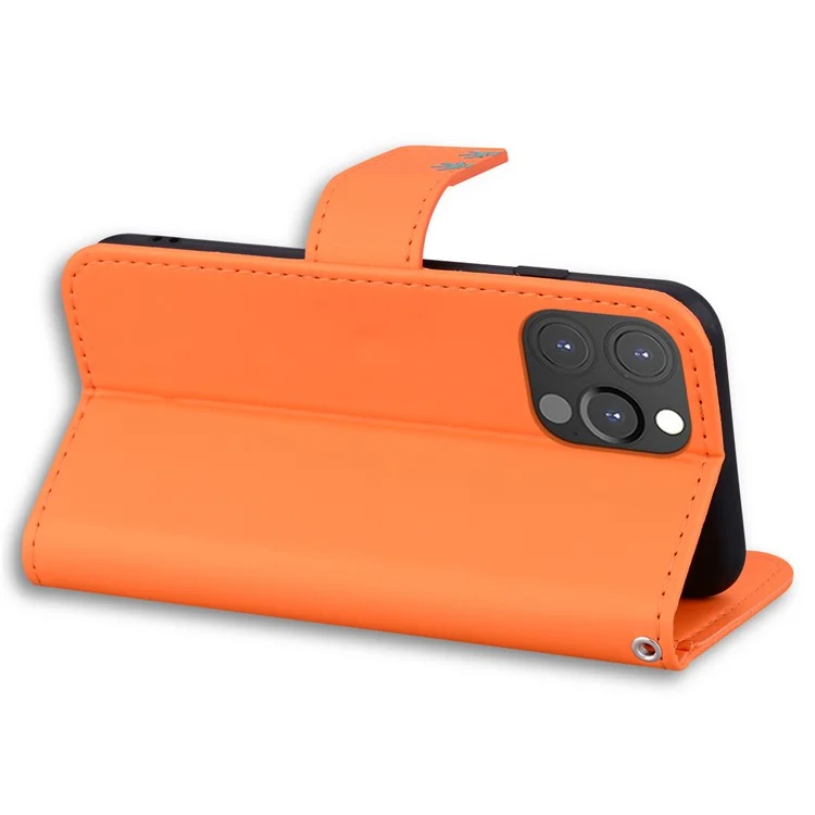 For iPhone 13 Pro 6.1 inch Cover Cartoon Animal Pattern PU Leather Wallet Cell Phone Case - Orange