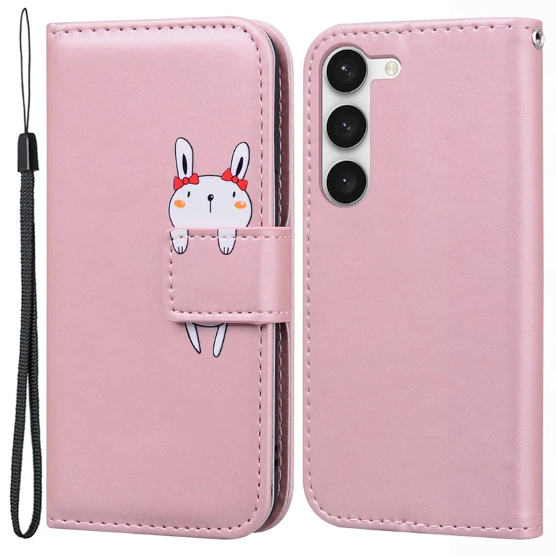For Samsung Galaxy S23 Cell Phone Case Cartoon Animal Pattern Leather Stand Cover - Pink
