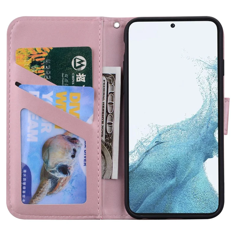 For Samsung Galaxy S23 Cell Phone Case Cartoon Animal Pattern Leather Stand Cover - Pink