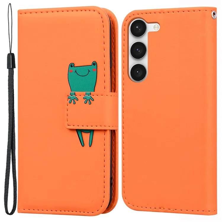 For Samsung Galaxy S23 Cell Phone Case Cartoon Animal Pattern Leather Stand Cover - Orange