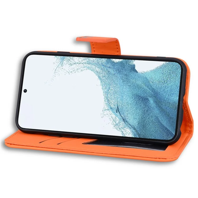 For Samsung Galaxy S23 Cell Phone Case Cartoon Animal Pattern Leather Stand Cover - Orange