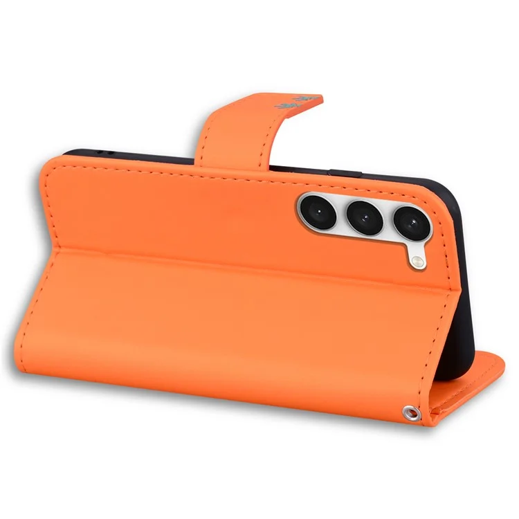 For Samsung Galaxy S23 Cell Phone Case Cartoon Animal Pattern Leather Stand Cover - Orange
