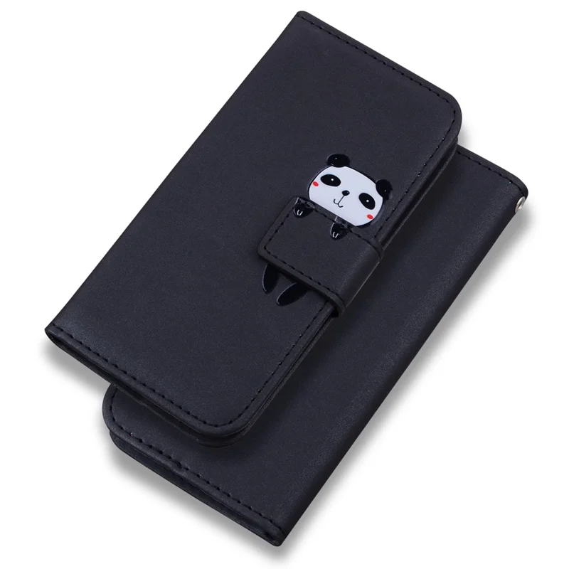 For iPhone 15 Pro Cell Phone Case Cute Animal Pattern PU Leather Cover with Wallet - Black