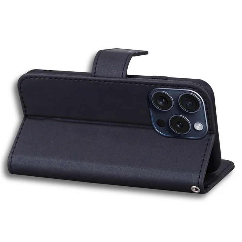 For iPhone 15 Pro Cell Phone Case Cute Animal Pattern PU Leather Cover with Wallet - Black