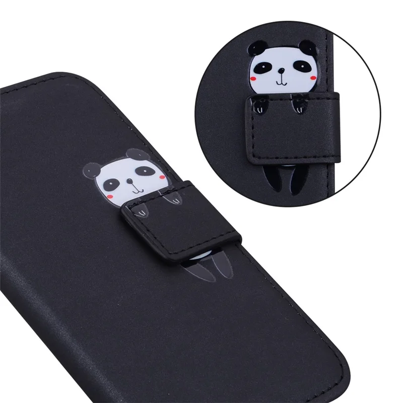 For iPhone 15 Pro Cell Phone Case Cute Animal Pattern PU Leather Cover with Wallet - Black