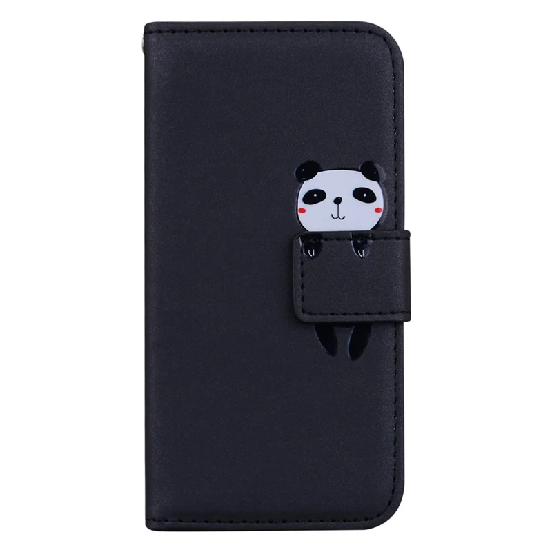 For iPhone 15 Pro Cell Phone Case Cute Animal Pattern PU Leather Cover with Wallet - Black