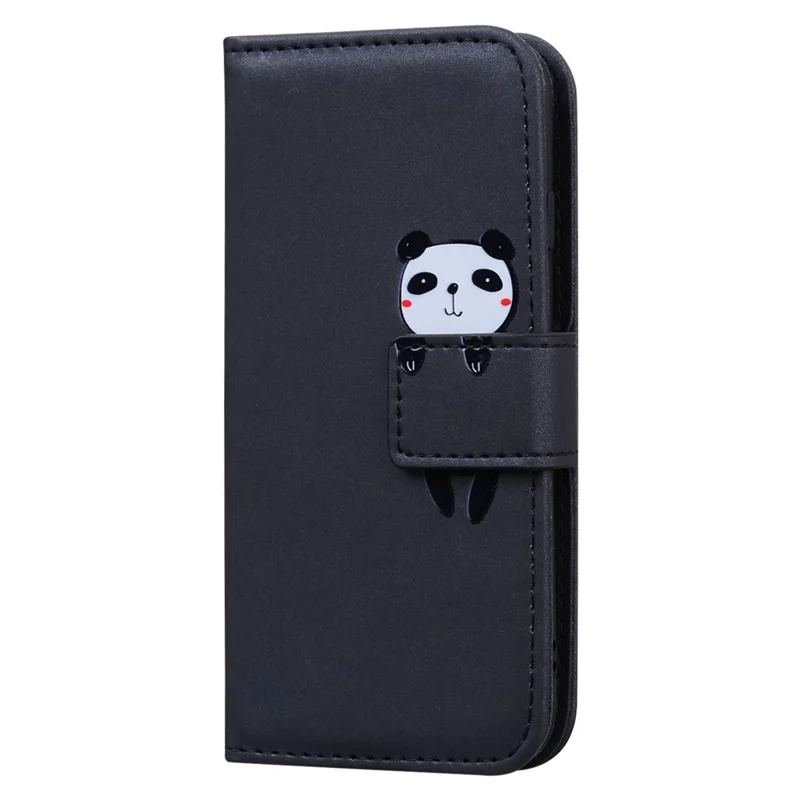 For iPhone 15 Pro Cell Phone Case Cute Animal Pattern PU Leather Cover with Wallet - Black