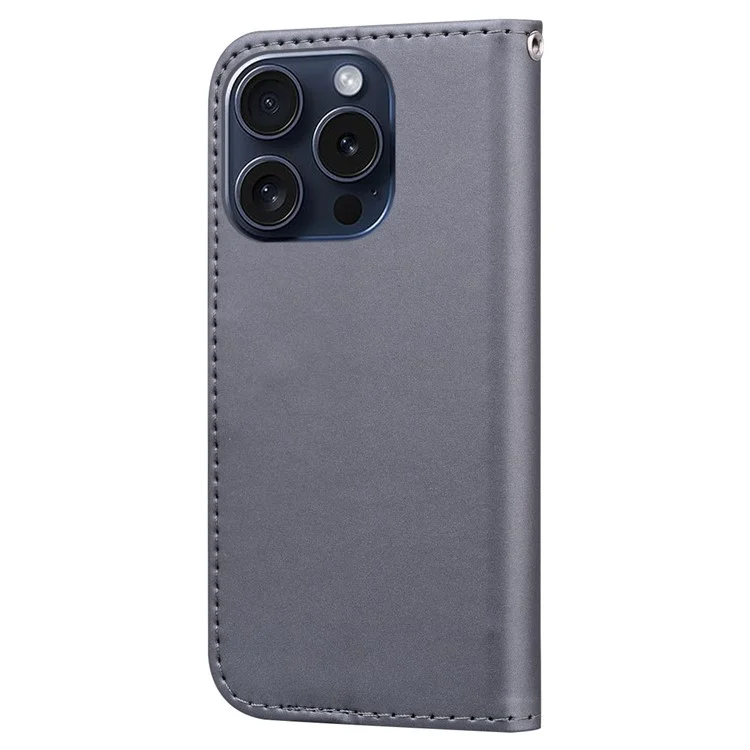 Pour iPhone 15 Pro Max Cover Cute Animal Pattern Leather Wallet Stand Cell Phone Case - Grey