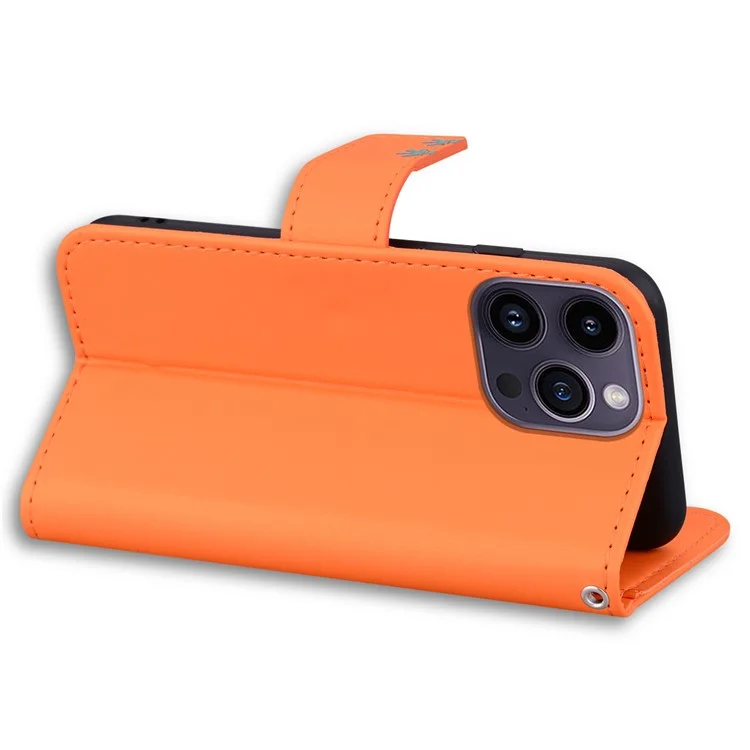 For iPhone 14 Pro Cell Phone Case PU Leather Shell with Cartoon Animal Pattern - Orange