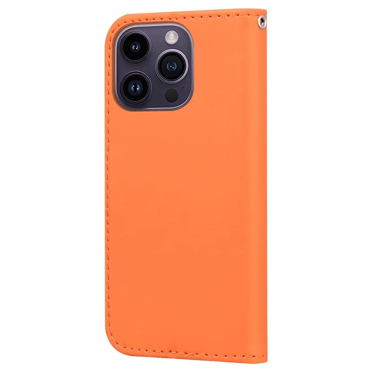 For iPhone 14 Pro Cell Phone Case PU Leather Shell with Cartoon Animal Pattern - Orange
