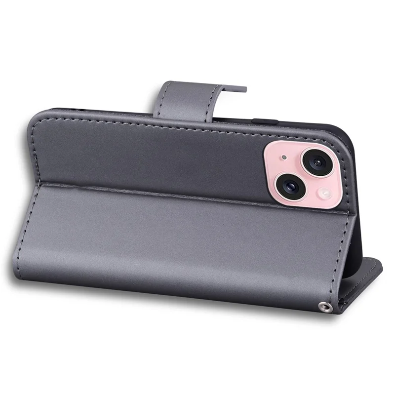 For iPhone 15 Plus Cell Phone Case Cartoon Animal Pattern Anti-drop PU Leather Cover - Grey