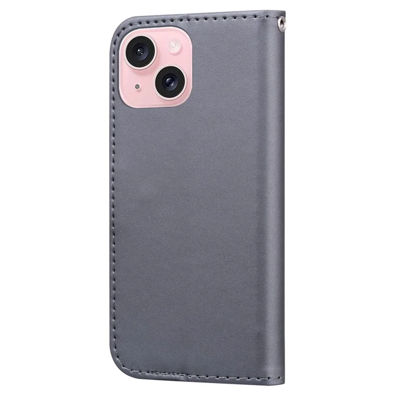 For iPhone 15 Plus Cell Phone Case Cartoon Animal Pattern Anti-drop PU Leather Cover - Grey