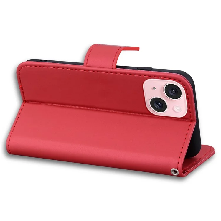 For iPhone 15 Plus Cell Phone Case Cartoon Animal Pattern Anti-drop PU Leather Cover - Red