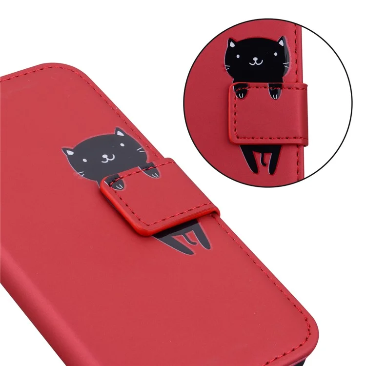 For iPhone 15 Plus Cell Phone Case Cartoon Animal Pattern Anti-drop PU Leather Cover - Red