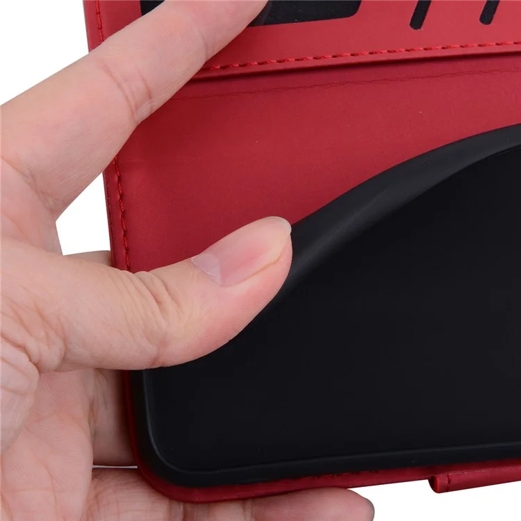 For iPhone 15 Plus Cell Phone Case Cartoon Animal Pattern Anti-drop PU Leather Cover - Red