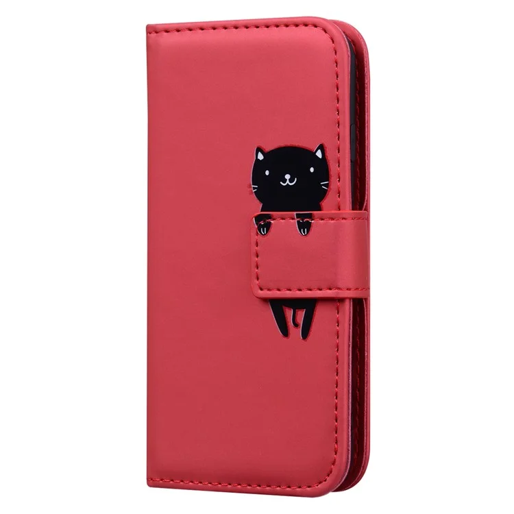 For iPhone 15 Plus Cell Phone Case Cartoon Animal Pattern Anti-drop PU Leather Cover - Red