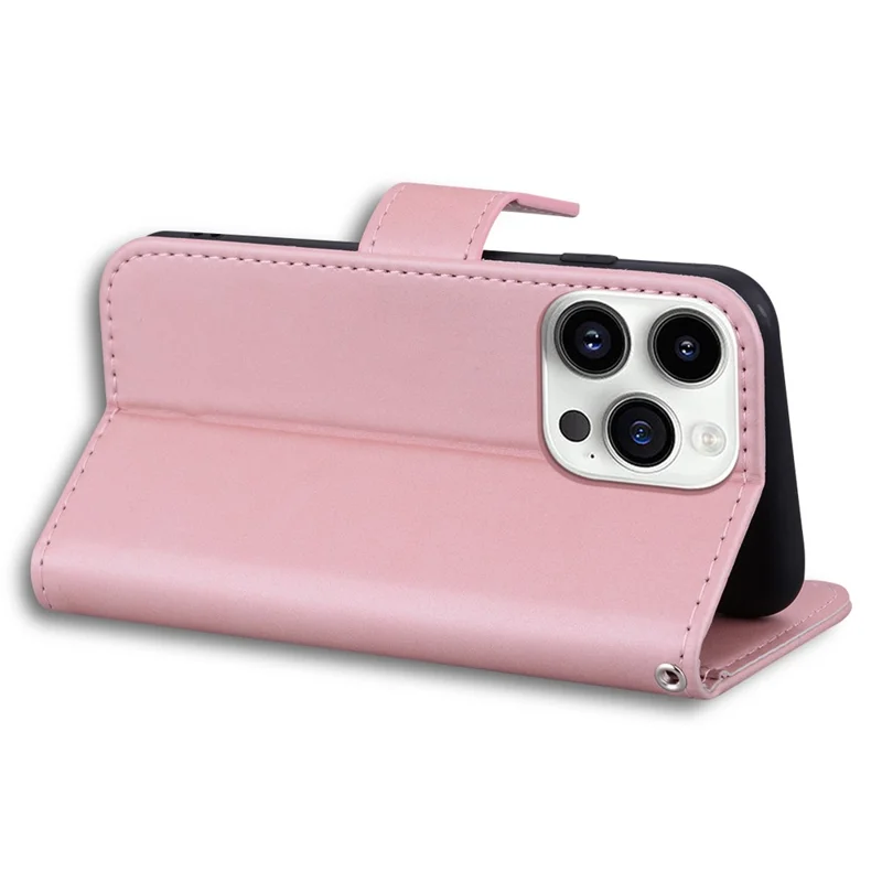 For iPhone 14 Pro Max Cell Phone Case Animal Pattern PU Leather Wallet Stand Cover with Strap - Pink