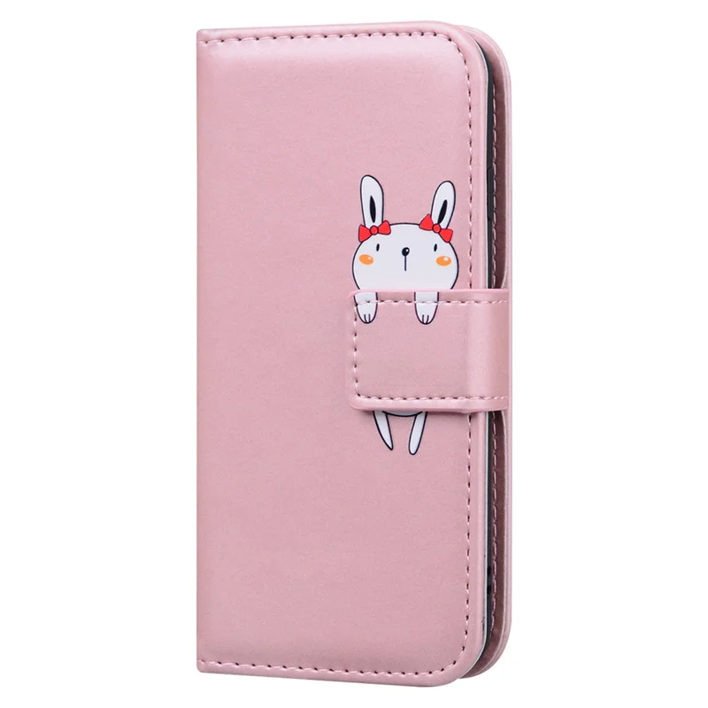 For iPhone 14 Pro Max Cell Phone Case Animal Pattern PU Leather Wallet Stand Cover with Strap - Pink