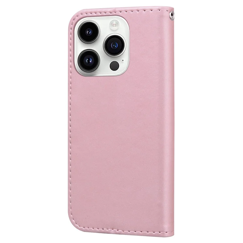 For iPhone 14 Pro Max Cell Phone Case Animal Pattern PU Leather Wallet Stand Cover with Strap - Pink
