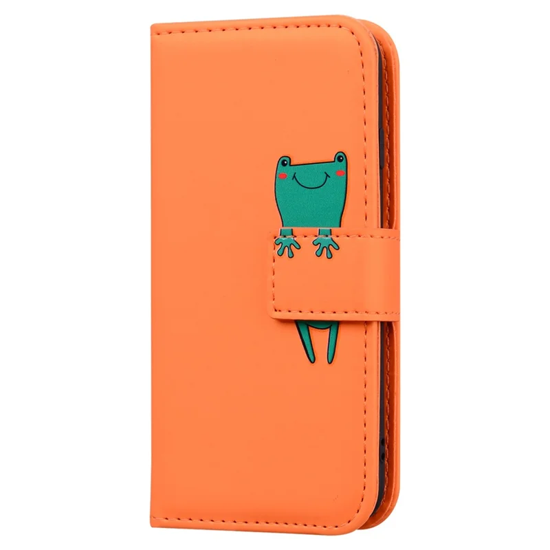 For iPhone 14 Pro Max Cell Phone Case Animal Pattern PU Leather Wallet Stand Cover with Strap - Orange