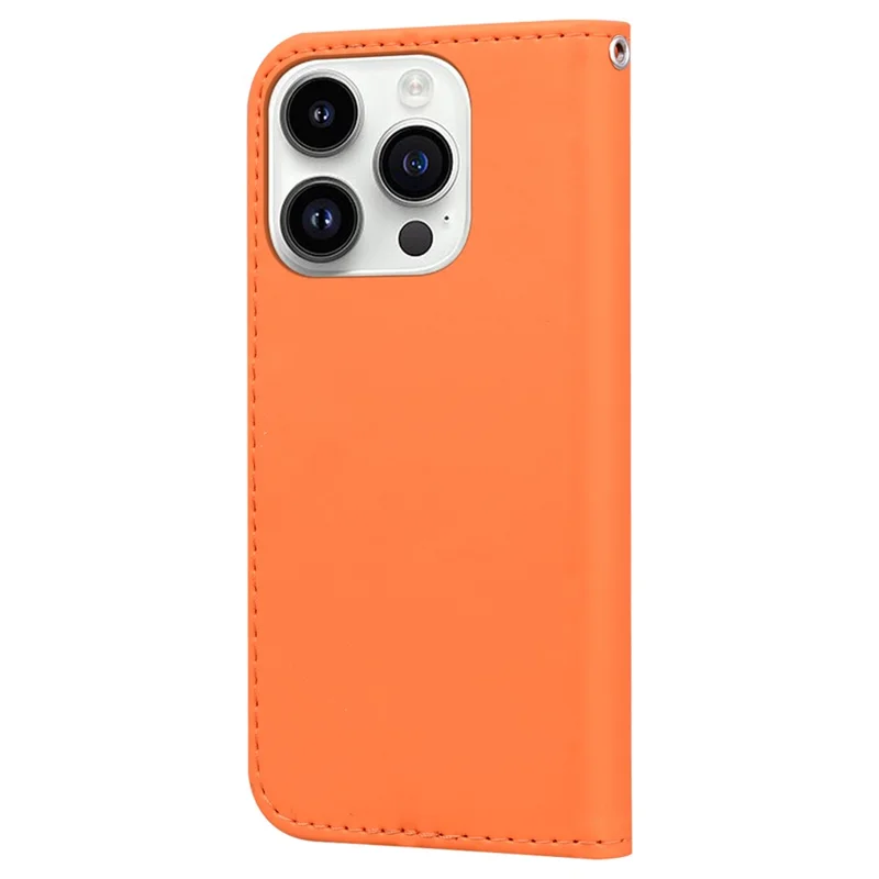 For iPhone 14 Pro Max Cell Phone Case Animal Pattern PU Leather Wallet Stand Cover with Strap - Orange