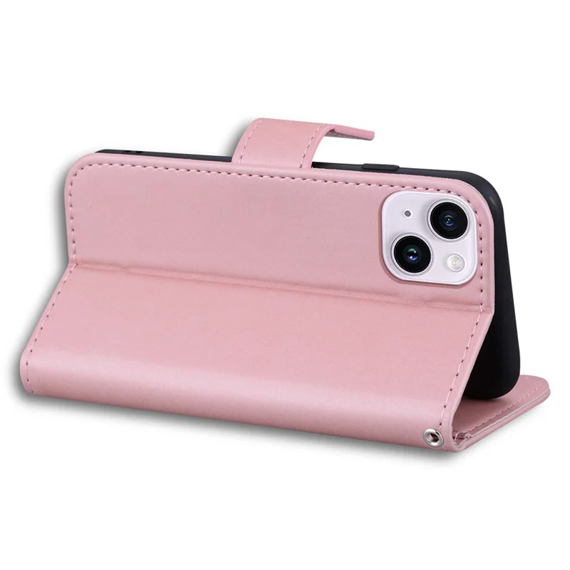 For iPhone 14 Plus Cell Phone Case Anti-drop PU Leather Wallet Stand Cover - Pink
