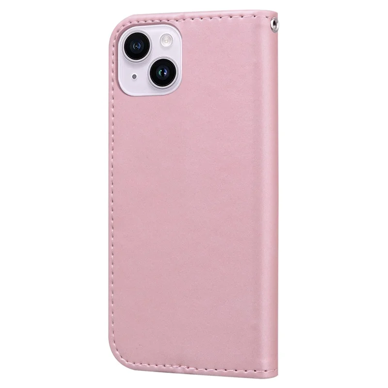 For iPhone 14 Plus Cell Phone Case Anti-drop PU Leather Wallet Stand Cover - Pink
