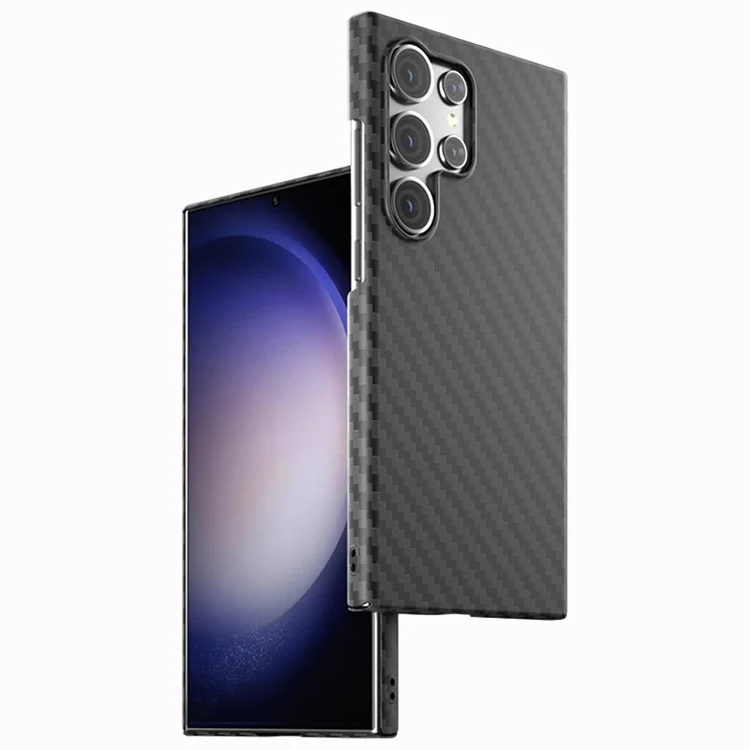 Funda para Samsung Galaxy S23 Ultra, textura de fibra de carbono, antihuellas, cubierta trasera de smartphone - Negro
