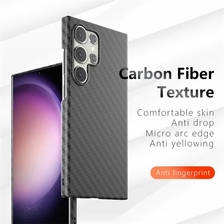 Funda para Samsung Galaxy S23 Ultra, textura de fibra de carbono, antihuellas, cubierta trasera de smartphone - Negro
