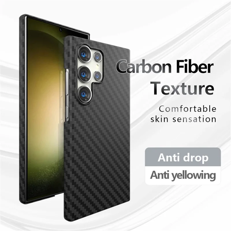 For Samsung Galaxy S23 Ultra Case Carbon Fiber Texture Ant-fingerprint Smartphone Back Cover - Black+Red