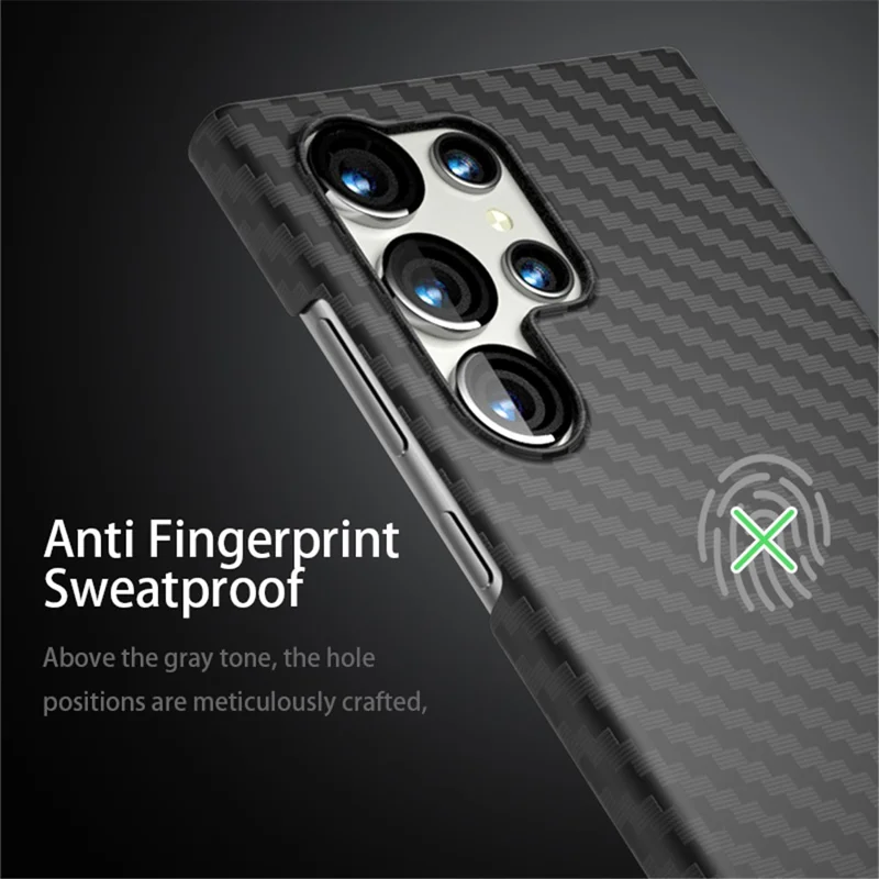 For Samsung Galaxy S23 Ultra Case Carbon Fiber Texture Ant-fingerprint Smartphone Back Cover - Black+Red