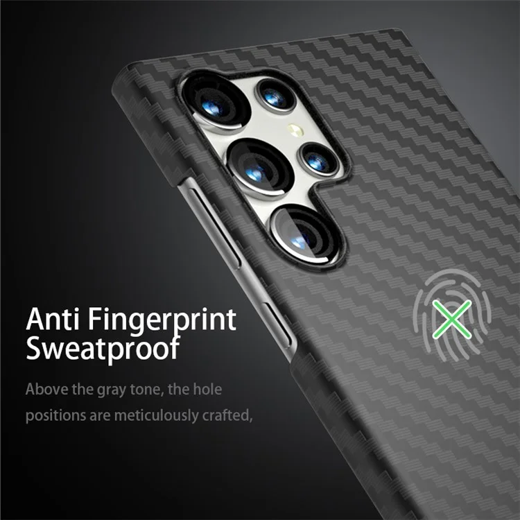 For Samsung Galaxy S24 Ultra Case Anti-drop PC Carbon Fiber Texture Phone Guard Cover - Black