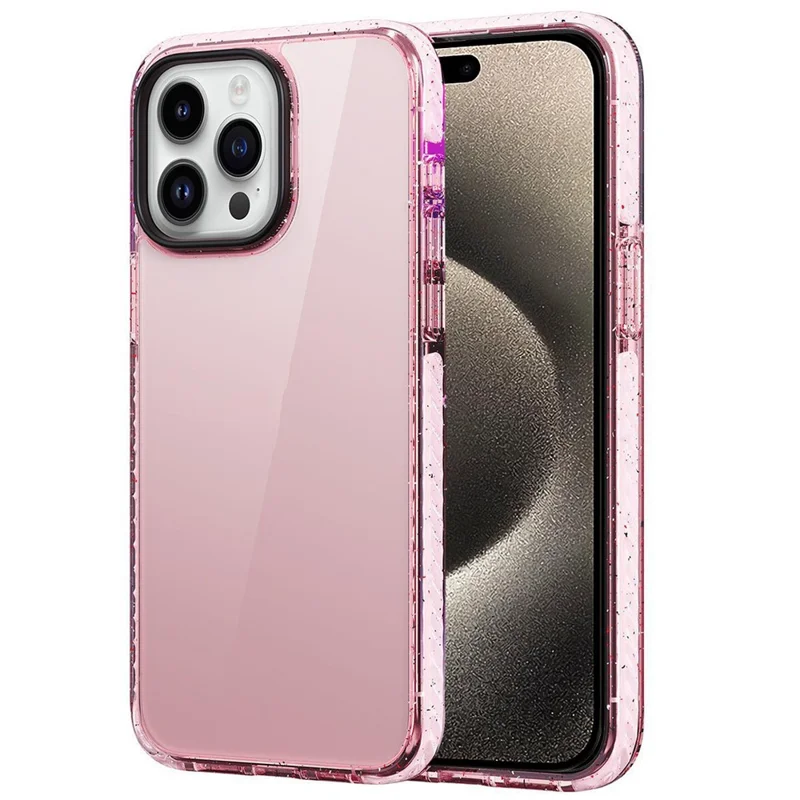 For iPhone 15 Pro Cell Phone Case Glitter Powder Clear TPU+PC Anti-drop Cover - Pink