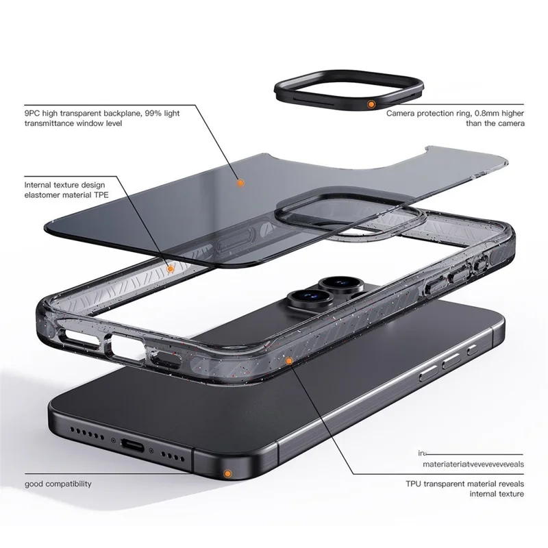 For iPhone 15 Pro Cell Phone Case Glitter Powder Clear TPU+PC Anti-drop Cover - Pink