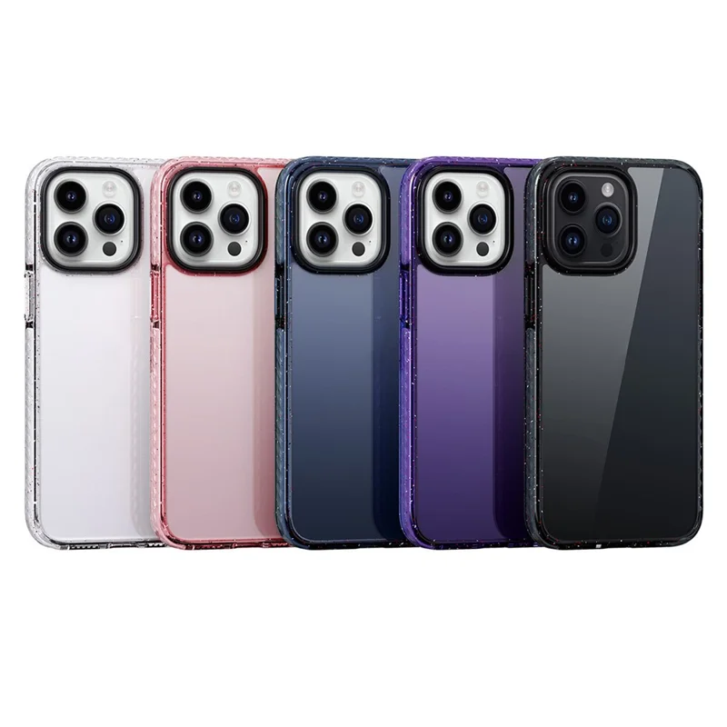 For iPhone 15 Pro Cell Phone Case Glitter Powder Clear TPU+PC Anti-drop Cover - Pink