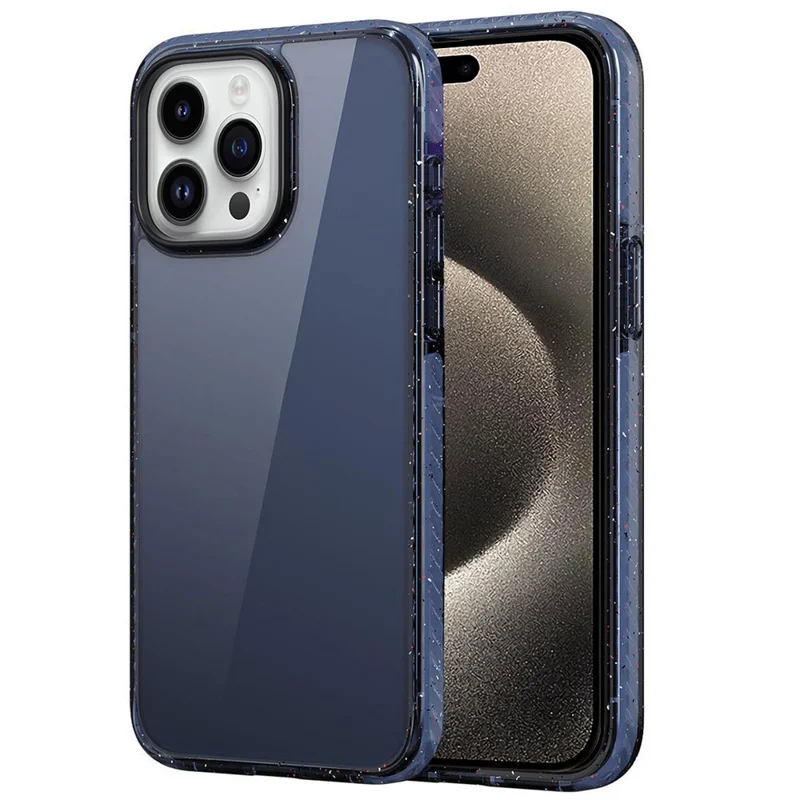 For iPhone 15 Pro Max Cell Phone Case Glitter Powder Edge Anti-scratch TPU+PC Cover - Blue