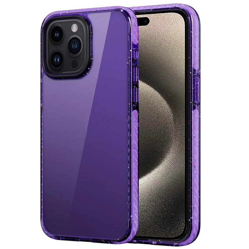 For iPhone 15 Pro Max Cell Phone Case Glitter Powder Edge Anti-scratch TPU+PC Cover - Purple